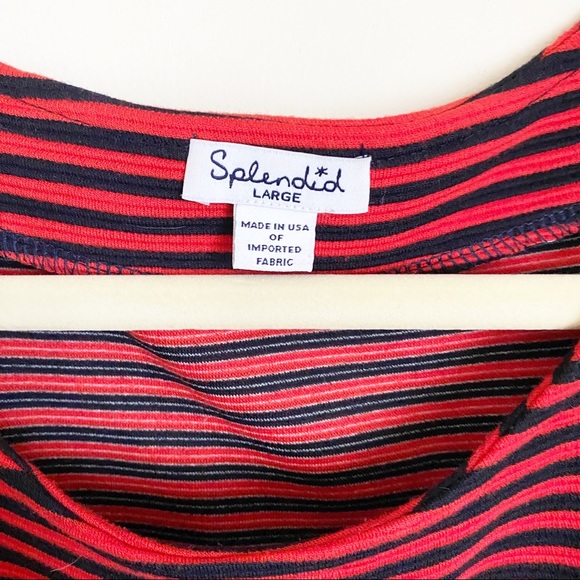 Splendid Textured Stripe Top 3/4 Sleeves Red Large - Picture 3 of 5